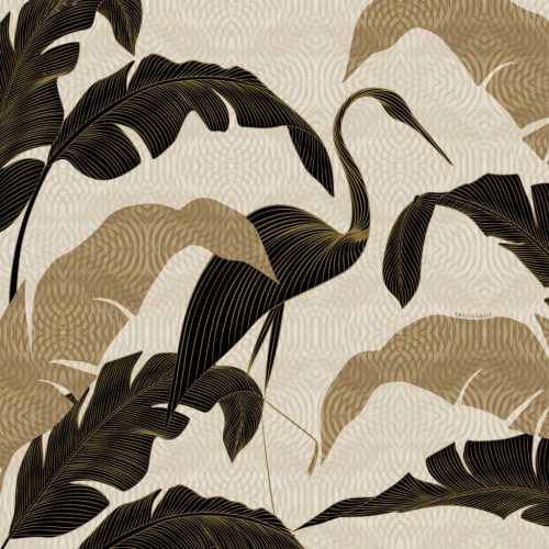 Zambaiti Parati Trussardi Casa 8 vlies, vinyl anyagú, barna, beige színű, madaras, leveles, Modern poszter