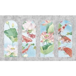   Zambaiti Parati Satin Flowers 2 vlies, vinyl anyagú szürke, kék, zöld, narancssárga színű halas, virágos klasszikus poszter