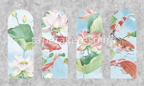 Zambaiti Parati Satin Flowers 2 vlies, vinyl anyagú szürke, kék, zöld, narancssárga színű halas, virágos klasszikus poszter