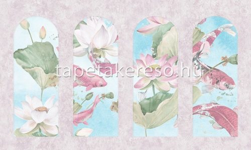 Zambaiti Parati Satin Flowers 2 vlies, vinyl anyagú rózsaszín, zöld, fehér, pink színű halas, virágos klasszikus poszter