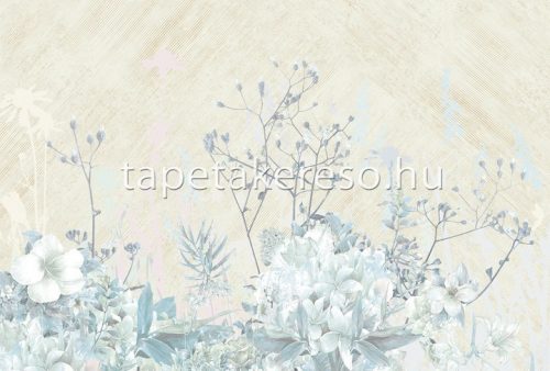 Zambaiti Parati Satin Flowers 2 vlies, vinyl anyagú türkiz, beige, fehér színű növényes, virágos klasszikus poszter