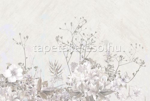 Zambaiti Parati Satin Flowers 2 vlies, vinyl anyagú mályva, beige, szürke színű növényes, virágos klasszikus poszter