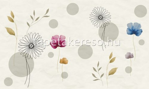 Zambaiti Parati Satin Flowers 2 vlies, vinyl anyagú kék, szürke, piros, okker színű pöttyös, virágos klasszikus poszter