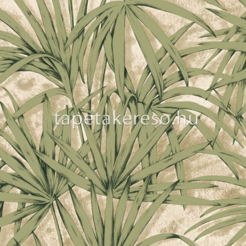 Zambaiti Parati Savana vlies, vinyl anyagú beige, zöld színű leveles modern, natural tapéta