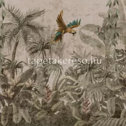   Zambaiti Parati Savana vlies, vinyl anyagú barna, zöld, kék, sárga színű növényes, leveles, madaras modern, natural poszter