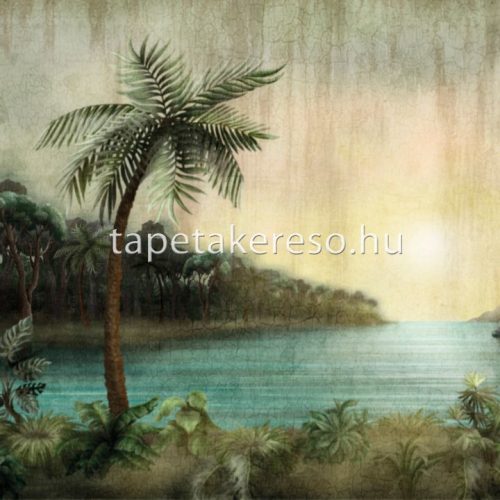 Zambaiti Parati Savana vlies, vinyl anyagú kék, zöld, sárga színű tenger, fás, tájkép modern, natural poszter