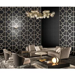   Zambaiti Parati Philipp Plein vlies, vinyl anyagú fekete, arany színű bőrmintás, geometriai modern tapéta