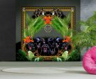 Zambaiti Parati Philipp Plein vlies, vinyl anyagú fekete, zöld, narancssárga színű állatos, leveles modern poszter