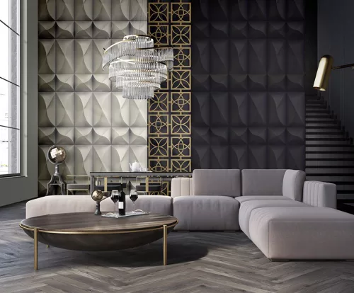 Zambaiti Parati Philipp Plein vlies, vinyl anyagú szürke színű 3d, geometriai modern poszter