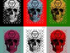 Zambaiti Parati Philipp Plein vlies, vinyl anyagú fekete, fehér, piros, zöld színű betűs, halálfejes modern poszter