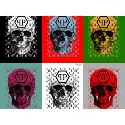   Zambaiti Parati Philipp Plein vlies, vinyl anyagú fekete, fehér, piros, zöld színű betűs, halálfejes modern poszter