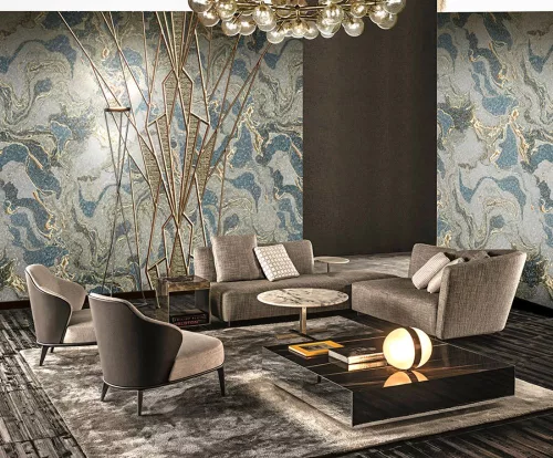 Zambaiti Parati Philipp Plein vlies, vinyl anyagú kék, arany színű márványos, geometriai modern poszter