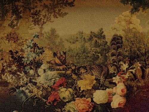Zambaiti Parati Philipp Plein vlies, vinyl anyagú arany, barna, kék, piros, sárga színű fás, állatos, virágos modern poszter