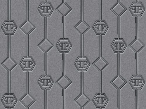 Zambaiti Parati Philipp Plein vlies, vinyl anyagú szürke, ezüst színű betűs, geometriai modern poszter