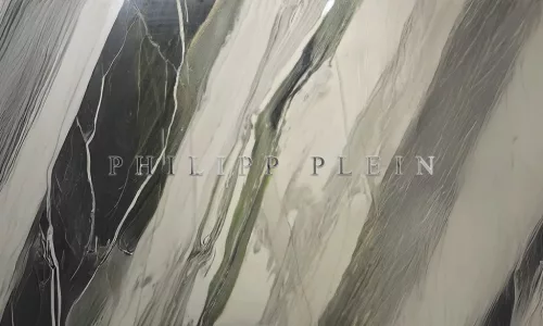Zambaiti Parati Philipp Plein 2, vlies, vinyl anyagú, szürke, zöld, beige színű, feliratos, márványos, Modern poszter