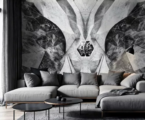 Zambaiti Parati Philipp Plein 2, vlies, vinyl anyagú, fekete, szürke színű, betűs, márványos, 3d, absztrakt, Modern poszter