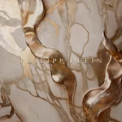   Zambaiti Parati Philipp Plein 2, vlies, vinyl anyagú, beige, barna, arany színű, márványos, feliratos, Modern poszter