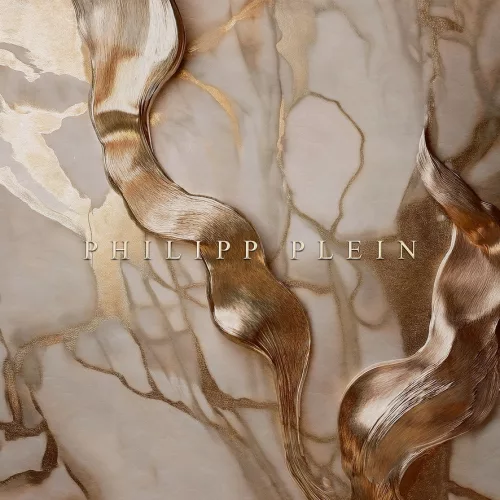 Zambaiti Parati Philipp Plein 2, vlies, vinyl anyagú, beige, barna, arany színű, márványos, feliratos, Modern poszter