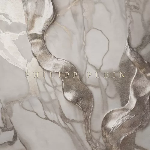 Zambaiti Parati Philipp Plein 2, vlies, vinyl anyagú, szürke, homok színű, márványos, feliratos, Modern poszter