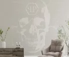 Zambaiti Parati Philipp Plein 2, vlies, vinyl anyagú, szürke színű, halálfejes, betűs, Modern poszter