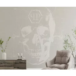   Zambaiti Parati Philipp Plein 2, vlies, vinyl anyagú, szürke színű, halálfejes, betűs, Modern poszter