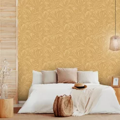   Zambaiti Parati Architexture vlies, vinyl anyagú, okker színű, leveles, Modern tapéta