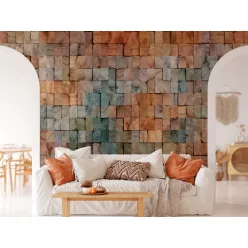   Zambaiti Parati Architexture vlies, vinyl anyagú, barna, zöld, szürke, kék színű, kockás, 3d, Modern tapéta