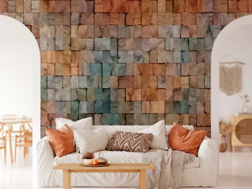 Zambaiti Parati Architexture vlies, vinyl anyagú, barna, zöld, szürke, kék színű, kockás, 3d, Modern tapéta