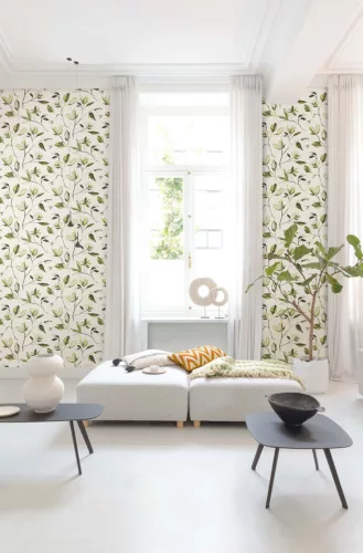 Khroma ZEN vlies anyagú fehér, zöld színű virágos modern tapéta