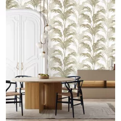   Zeno Maison Luxe papír, vinyl anyagú beige, zöld színű leveles Modern tapéta