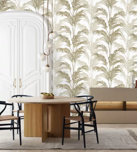 Zeno Maison Luxe papír, vinyl anyagú beige, zöld színű leveles Modern tapéta