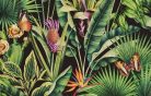 Zeno Tahiti vlies, vinyl anyagú, fekete, zöld, sárga, lila színű, pillangós, leveles, Modern tapéta