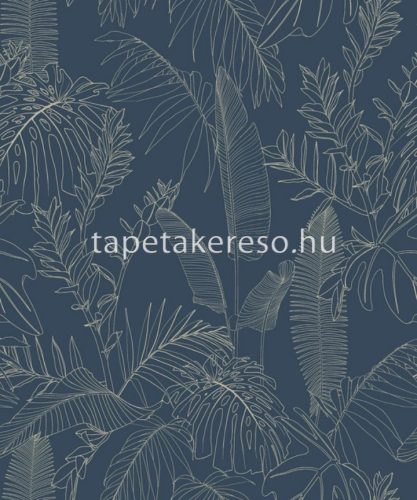 Omura Vertical Art habos, vlies anyagú kék, ezüst színű leveles modern tapéta