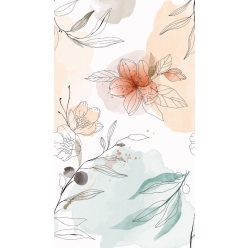   Grandeco ONE ROLL ONE MOTIF vinyl, vlies anyagú, fehér, barack, türkiz színű, virágos, Modern poszter