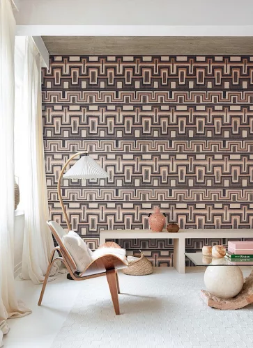 Khroma Amani vlies anyagú barna, beige, fekete színű geometriai Modern tapéta