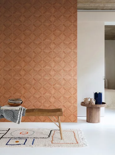 Khroma Amani vlies anyagú terrakotta színű vonalas, geometriai Modern tapéta