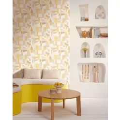   Caselio Azur, vinyl, vlies anyagú, fehér, sárga, beige színű, geometriai, Modern tapéta