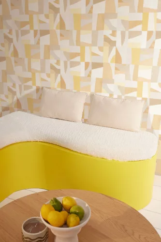 Caselio Azur, vinyl, vlies anyagú, fehér, sárga, beige színű, geometriai, Modern tapéta