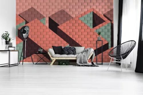 AS Creation DesignWalls 2 vlies anyagú zöld, barna, korall, mályva színű 3d, geometriai, téglamintás modern poszter