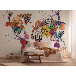   AS Creation DesignWalls 2 vlies anyagú piros, kék, zöld, sárga, fekete, barna, pink színű térkép, zenés modern poszter