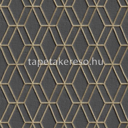 Design ID Wallstitch vlies, vinyl anyagú fekete, arany színű 3d, geometriai modern tapéta