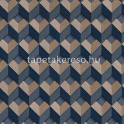   Design ID Embellish vlies, vinyl anyagú kék, beige, barna színű 3d, geometriai modern tapéta