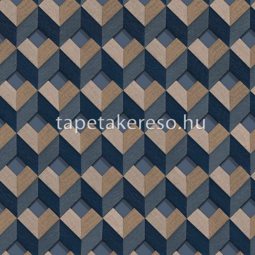 Design ID Embellish vlies, vinyl anyagú kék, beige, barna színű 3d, geometriai modern tapéta