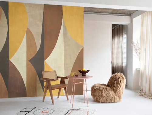 Khroma Amani vlies anyagú barna, okker, homok színű geometriai Modern tapéta