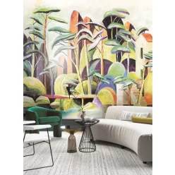   Khroma Aquila vlies anyagú zöld, lila, fekete, narancssárga, beige színű tájkép, fás, festmény modern poszter