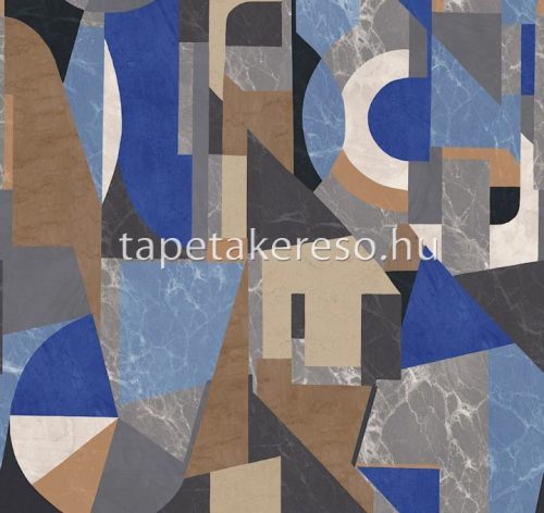 Khroma Rock vlies anyagú beige, barna, kék, szürke színű márványos, geometriai modern tapéta