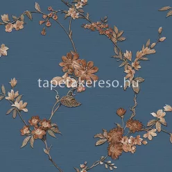   Design ID Fabric Touch vlies, vinyl anyagú kék, barna színű virágos klasszikus tapéta