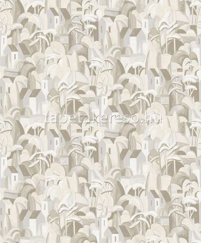 Khroma Aquila vlies anyagú beige, barna, fehér, gyöngyház színű épület, fás, festmény modern tapéta