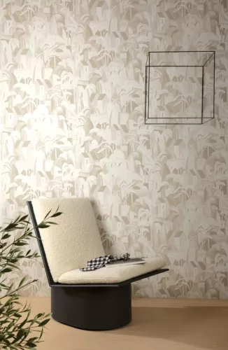 Khroma Aquila vlies anyagú beige, barna, fehér, gyöngyház színű épület, fás, festmény modern tapéta