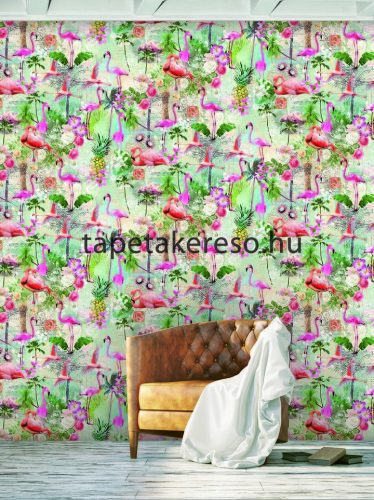 Behang Expresse COLOR CHOC vlies anyagú pink, narancssárga, zöld színű madaras gyerek poszter